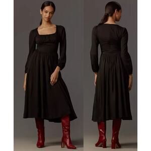 NEW Reformation Oria Midi Dress Basque Waist Lightweight Black Size 0